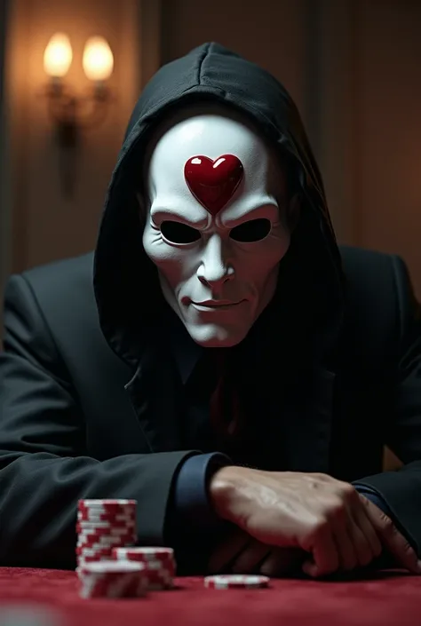 Mask for a killer on poker with a heart 
 