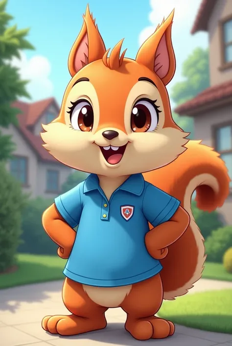 Design me an anime-style squirrel mascot for a home repair company that is wearing a blue polo.