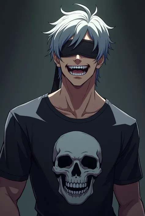 Ai minecraft man with blindfold and hair ash ash dam shirt skull drawing anime laughing villain