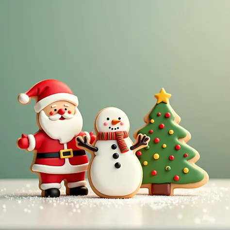 3 round cookies decorated with royal icing , Santa Claus ,  perfectly decorated snowman and Christmas tree technique