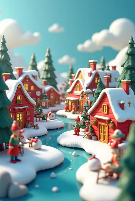 3D render, 3D cartoon, a christmas village