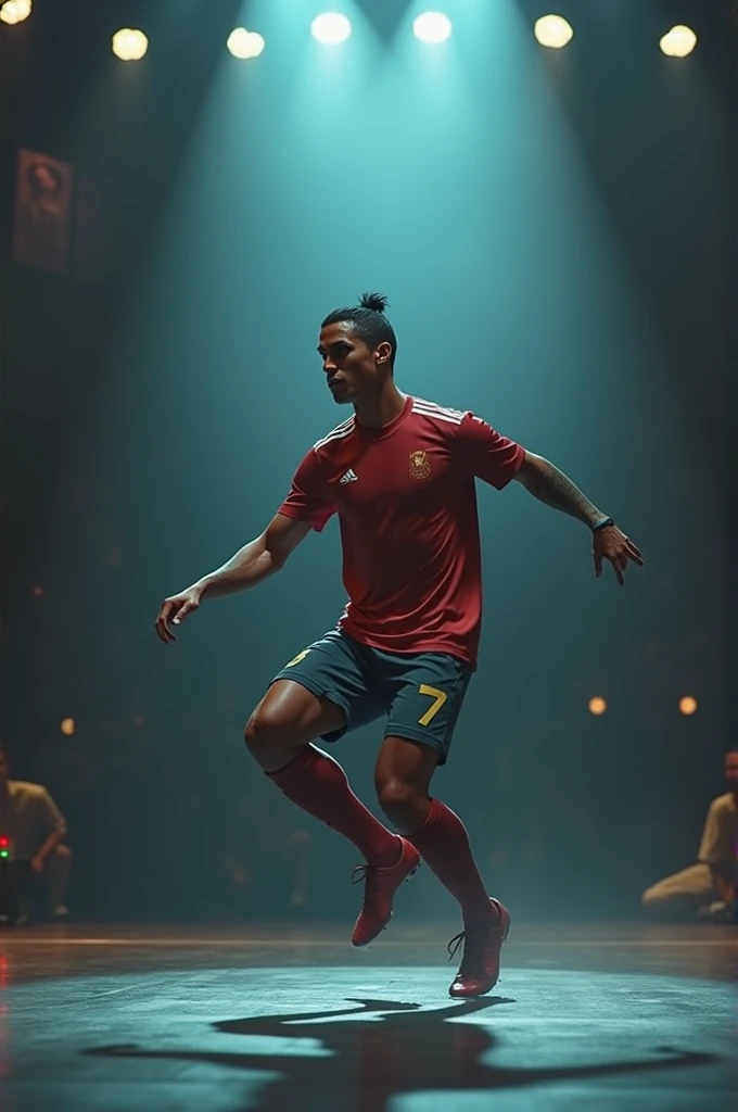 Make a realistic image of cristino ronaldo dancing