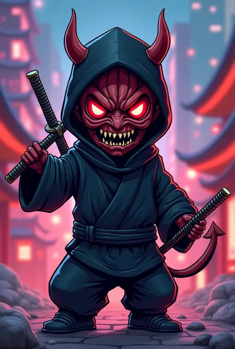 A Ninja with a devil mask in cartoon form