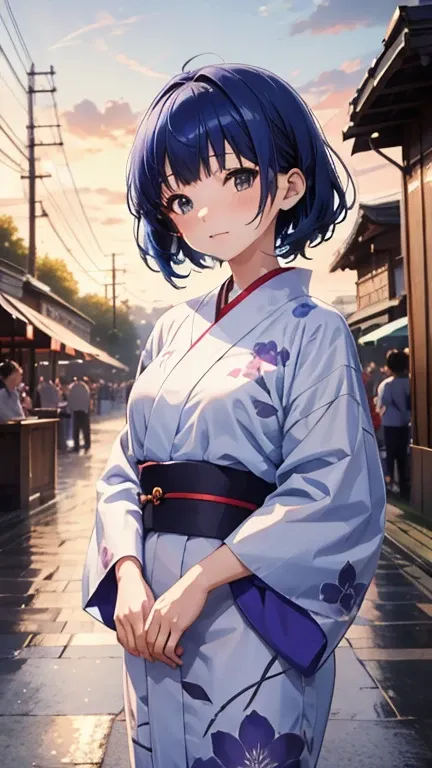 Yukata, Beautiful Girl, Boyish, Blue Hair, Short Festival, Fireworks, Date, Shy Love, Tall