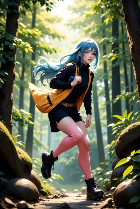 A girl ninja ,s old ,from Naruto shippudenThe character in your drawing has a distinctive design. Here’s a detailed description:

The character is a teenage girl with long blue hair, styled with bangs, as suggested by the small details near her shoulders. ...