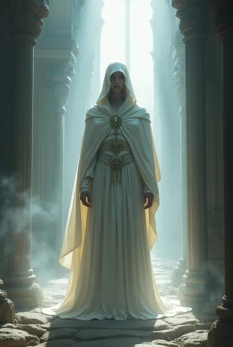 fan art, fantasy, medieval, character, divine light man hooded mage in a white tunic