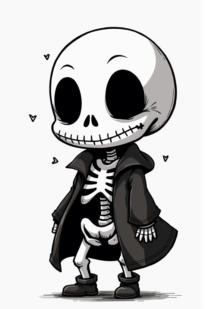 I want you to make Sans the skeleton of Undertale anime version in black and white and in drawing please
