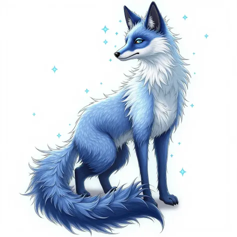 a close up drawing of a blue fox with stars, ethereal fox, very beautiful furry art, black fox wizard, three-tailed fox, an anthropomorphic fox, white haired fox, silver fox art, fantasy fox love, fantasy art furry, furry wolf, fursona art, an anthropomorp...