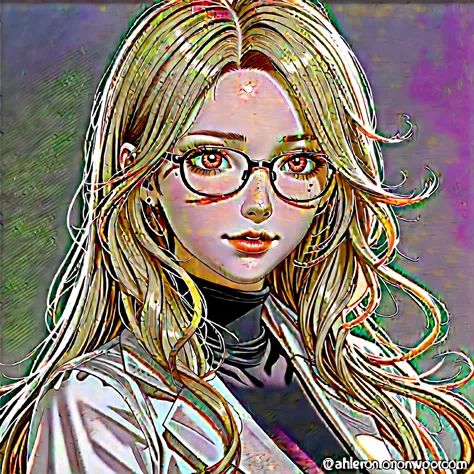 score_9_up, score_8_up, score_7_up, A detailed illustration in anime style. A young woman with long flowing blonde hair. An intense and seductive expression with smooth flawless skin, piercing red eyes, and a hint of red on her cheeks. She wears an elegant...