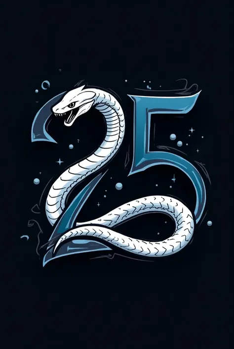 Create a black 25 with blue edges with a white cobra coming out of it, but do it as if it were a design to be printed 