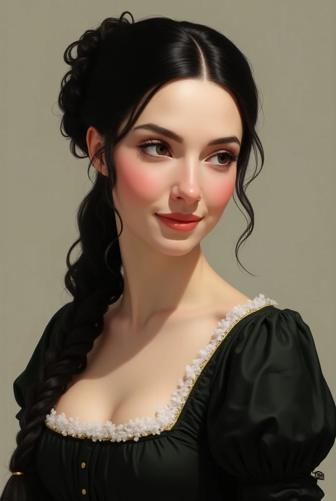  Create a picture of Mary Stuart ( black hair) How she smiles at the camera 