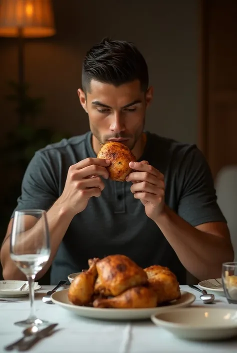 Cristiano eats chicken