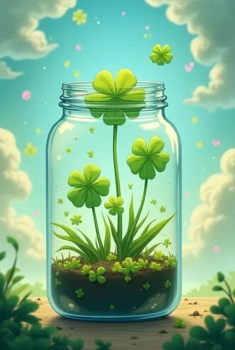 Lets create a 4-leaf jar of grass in anime style