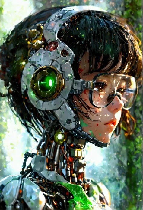     Wrinkled Skin   ,     Super detailed ,    Attention to details,    high quality, 最   high quality,   High image quality, 1080P,   hard disk  , beautiful,(War Machine),beautifulサイボーグ女性,   DARK GREEN MECHA CYBORG GIRL  ,battlefield, Girl with a mechanica...