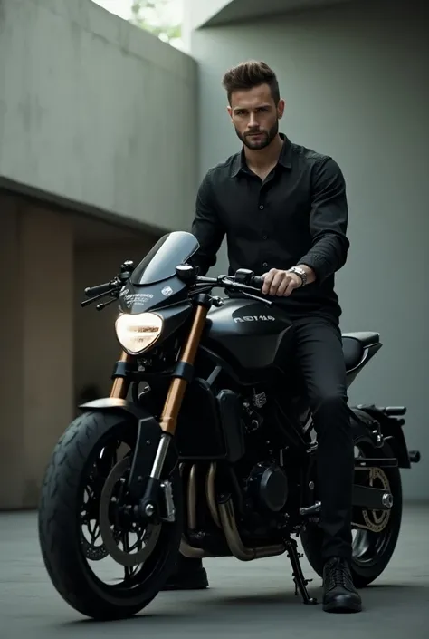 A 172 cm man sitting on motorcycle image and its aesthetic 