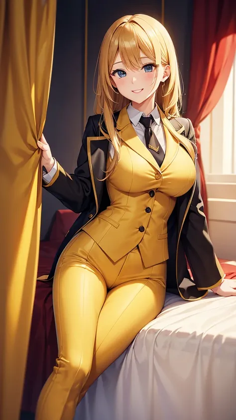 sexy older sister in a golden pantsuit　tie　smile　 high resolution on down　High image quality　