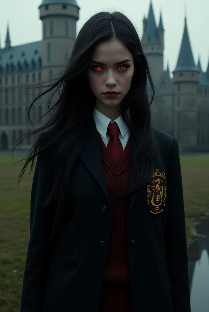 Harry Potter Gryffindor schoolgirl with long black hair and red eyes