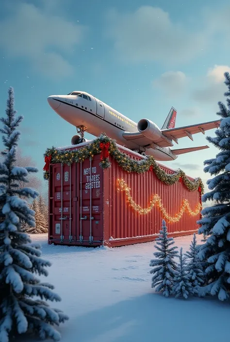 maritime container and plane among Christmas decorations