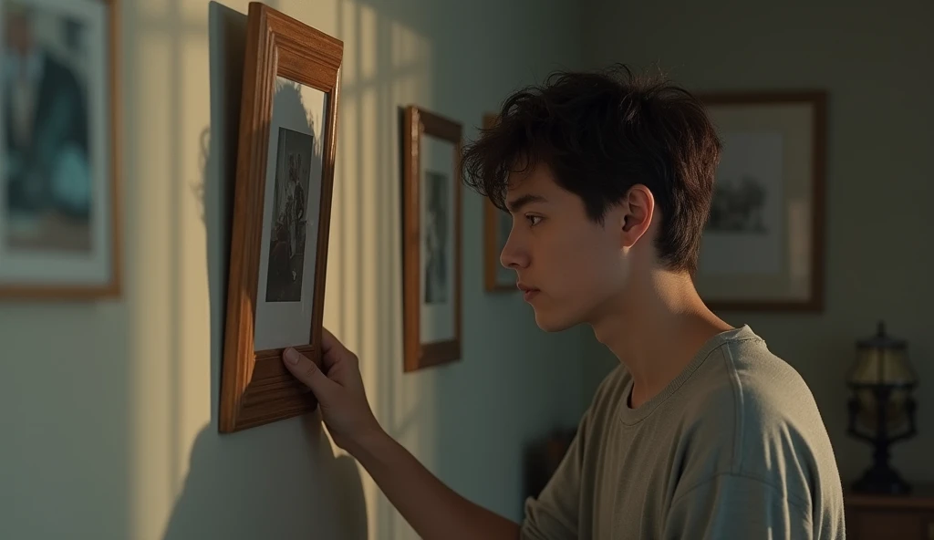 young man removing a picture from the wall and throwing it away