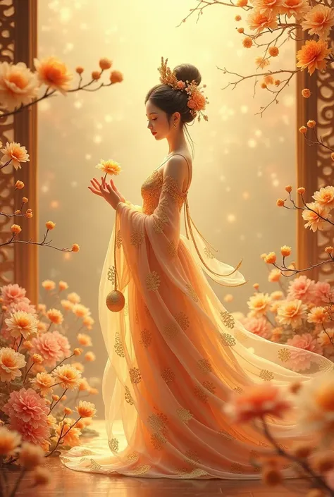 Golden color with china flowers