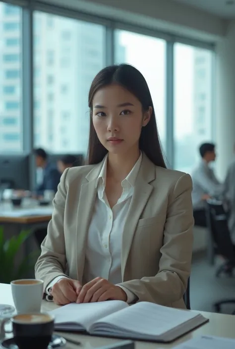 A 19 year old woman in Asia working in a office