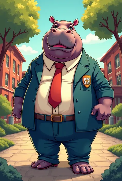 A cute hippo in a college uniform has slipped into the world of comics