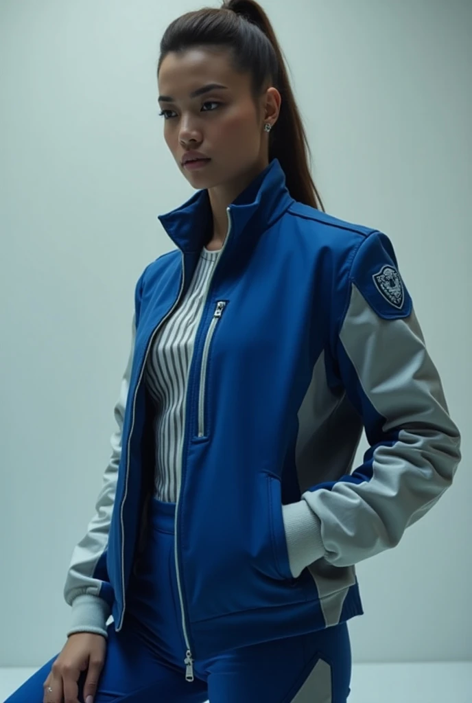 A 2025 promotion jacket
Type: bomber jacket
Without a hat
With royal blue and cream color
More stuck 
Side and side 