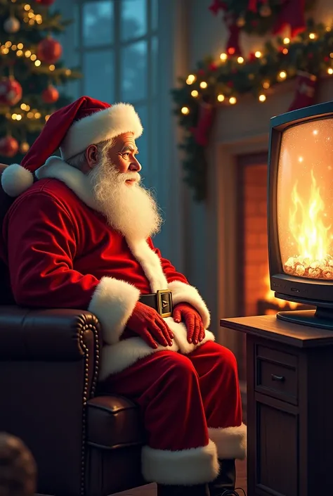 Santa Claus frente a la television