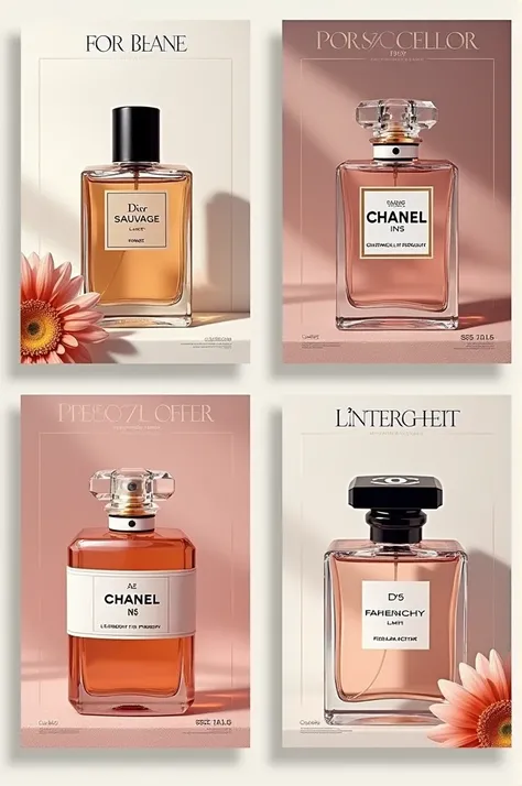 Fait moi une affiche pour des parfums ou tu mettras la photos du parfum le prix et le volume.
Sauvage Dior 33ml,100ml,200ml prix:10€,50€,70€
N’5 Chanel Dior 33ml,100ml prix:10€,50€
L’interdit GIVENCHY 33ml,80ml prix: 10€, 60€
Fahrenheit Dior 100ml prix : 5...