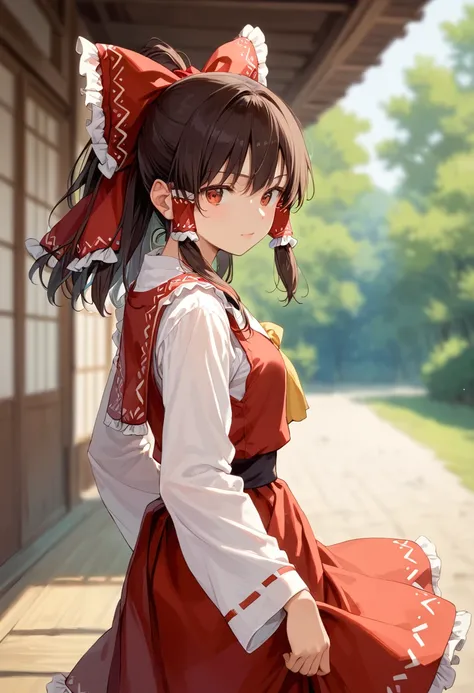 score_9,score_8_up,score_7_up,score_anime,cowboy shot,Idealized Forms,Natural Light,details background,blurry background,extremely detailed,(aga)1girl,solo,hakurei reimu,