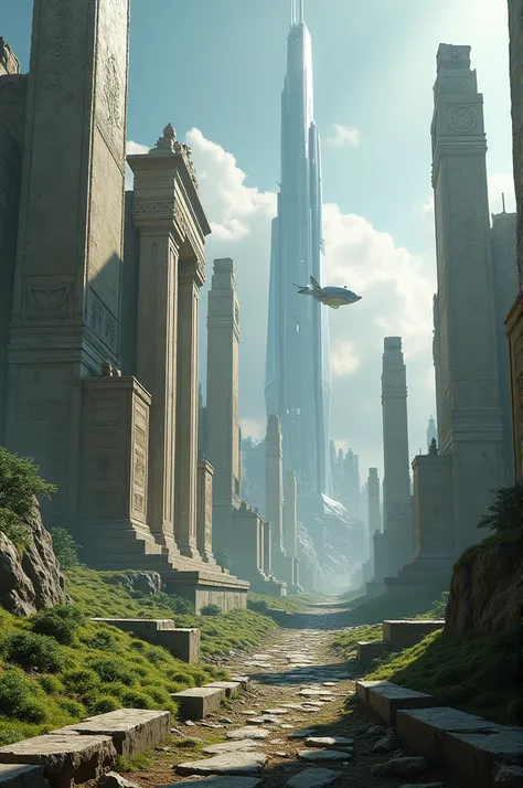 Ruine ancienne de civilisation disparue sur une planète futuriste 