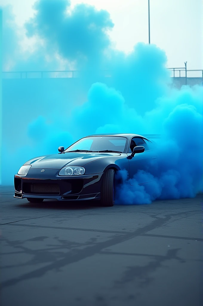 Supra MK4 drifting blue and cyan smoke