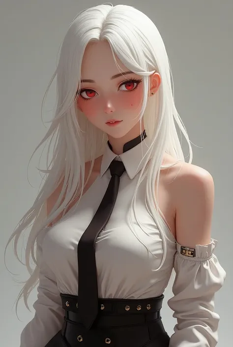 1girls beauty mark blush breasts female female only hairband huge breasts iron blood (azur lane) light skin light-skinned female long hair looking at viewer mole under eye necktie red eyes slim waist underboob white hair