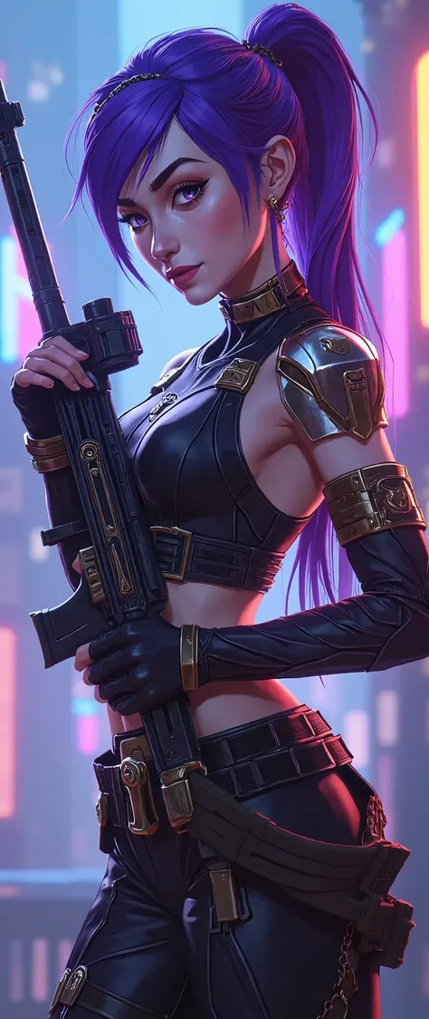 (masterpiece:1.2,Outstanding quality,Mirror finish, Cinematic Experience , best illustration ,Super detailed),16k,wallpaper,(1 female),( game character design:2.0),(League of Legends:2.0),(Caitlin style :2.0),( purple hair :2.0),( new character:2.0),(NEW S...