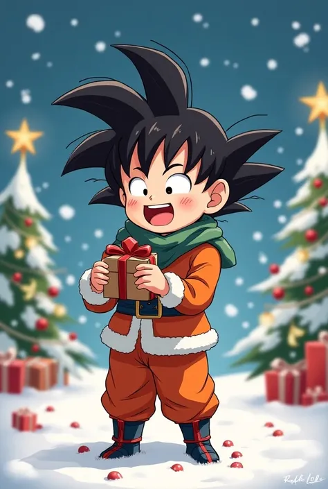 Christmas images of little Goku with Christmas outfits 