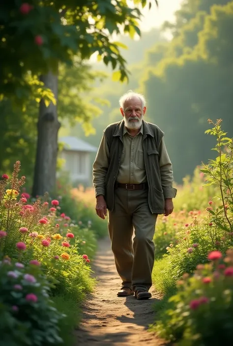 
एक दिन बगीचे में एक वृद्ध माली आया। A old man in garden walking 