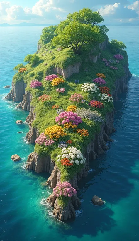 A small island full of flowers.