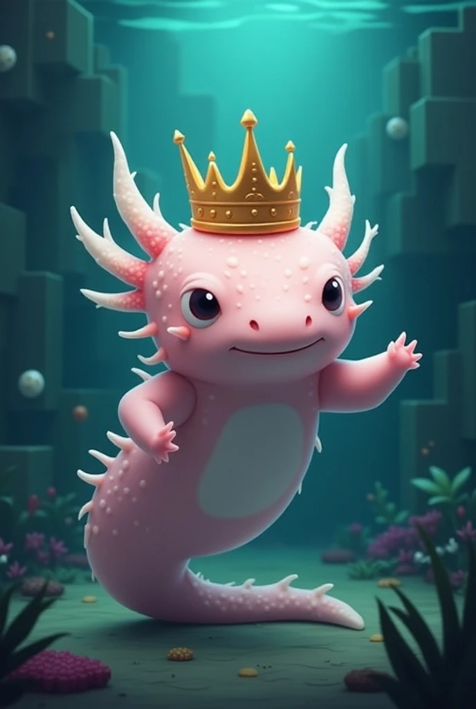 A Minecraft and only Minecraft agolotl with a crown