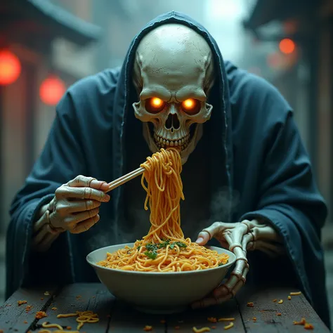 Fat ghost rider Eating Noodles 8k Realise High Quality Picture 