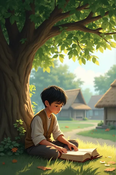 A village boy study under the tree...