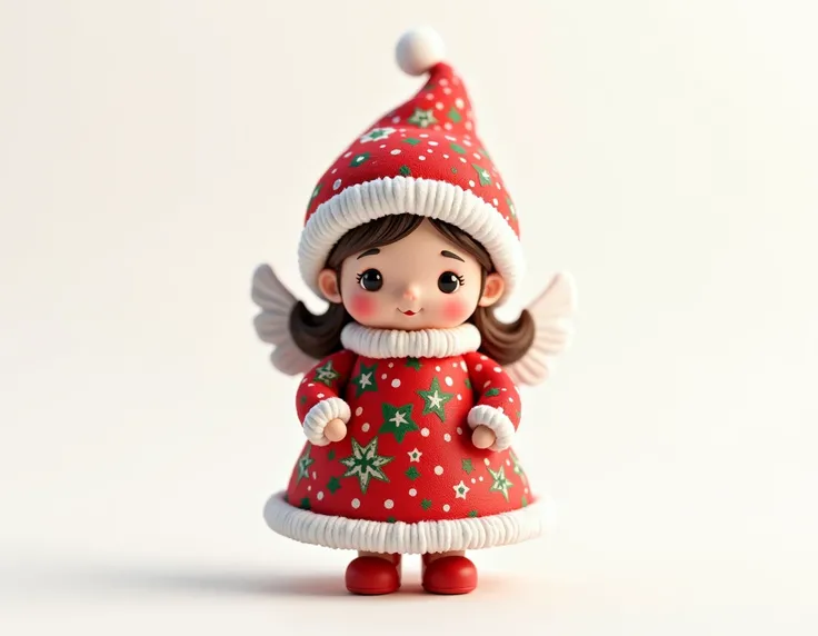 A high-resolution 4K HD vector illustration of a 3D figurine, specifically a festive Christmas-themed doll, with intricate details and textures, set against a plain white background, allowing the vibrant colors of the doll to pop, with no shading or gradie...