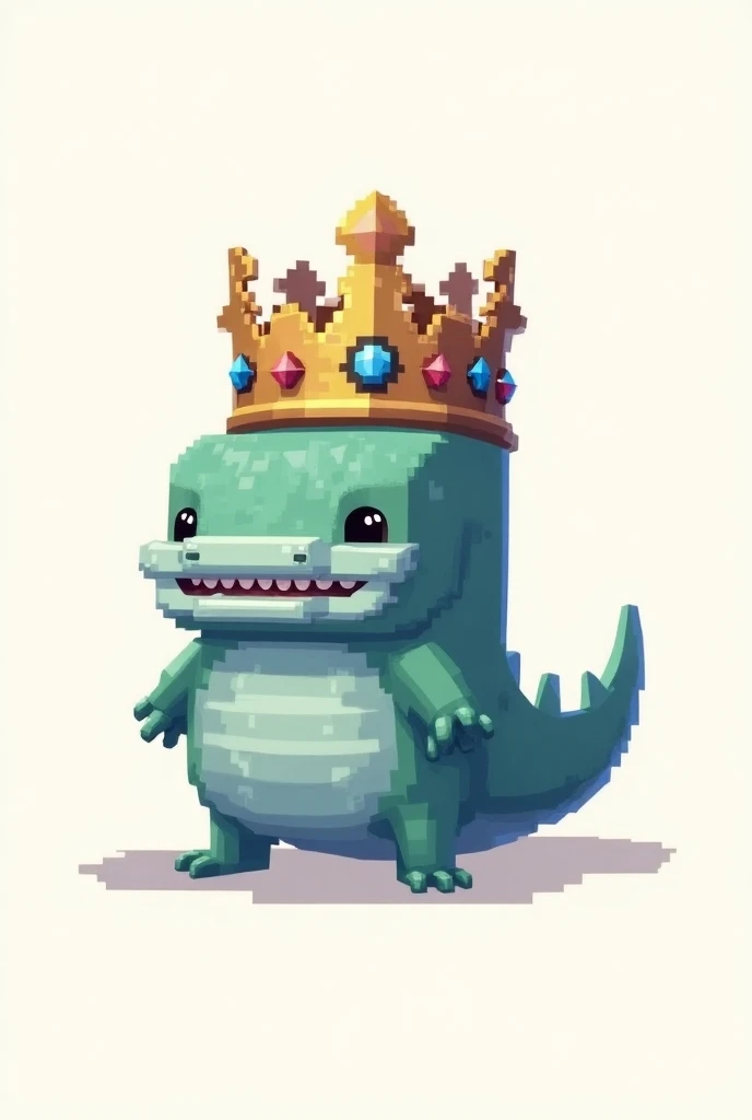 A Minecraft agolotl logo with a crown 