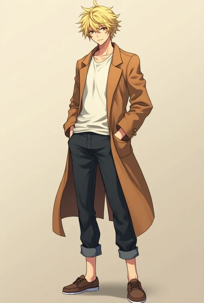 Blonde curly hair coffee eyes sleeveless shirt with tall fitt style boyfriend with male robe with coat for tall coffee fitt anime