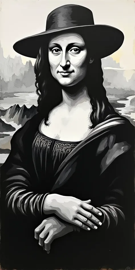 Oil, Watercolor painting of Leonardo da Vinci, black and white, picasso style