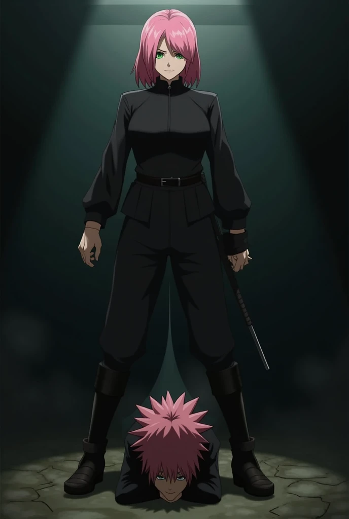 Sakura Haruno as she dominates Naruto with black boots 