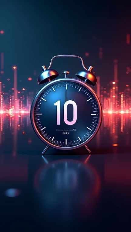  A large digital clock marking “10 seconds” on a background with visual vibrations (like energy waves ).