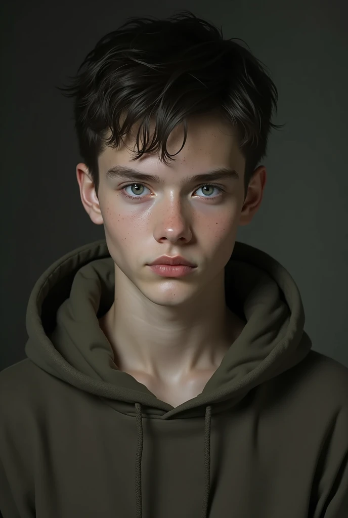  create an image based on this description .

Henry, A 19-year-old boy,  had black eyes that reflected a partiality , your white skin discarded your being ,  the boy always kept his hair short and tidy ,  a reflection of the care you had for yourself ,  hi...