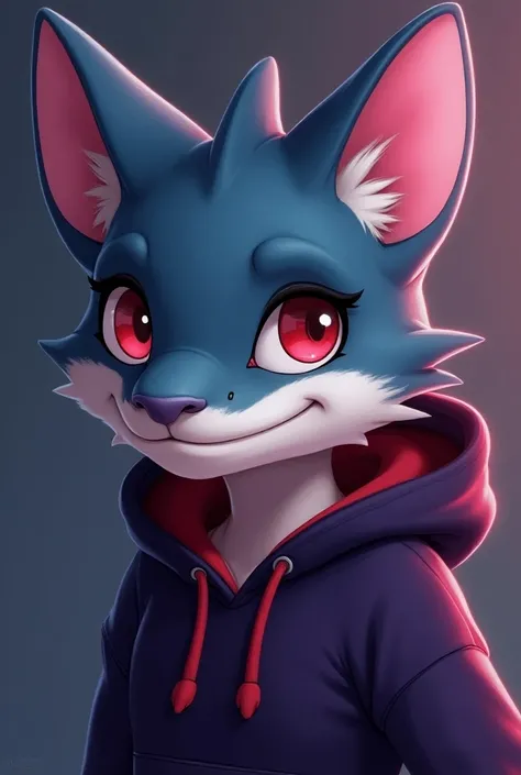  a close up of a cartoon shark girl in a dark purple sweatshirt with red collar and red eyes,  furafinity commission  , commission on furaffinity, Furry Furaffinity (hairy affinity), furson commission, furson art, furaffinity furson,  furson furry art comm...