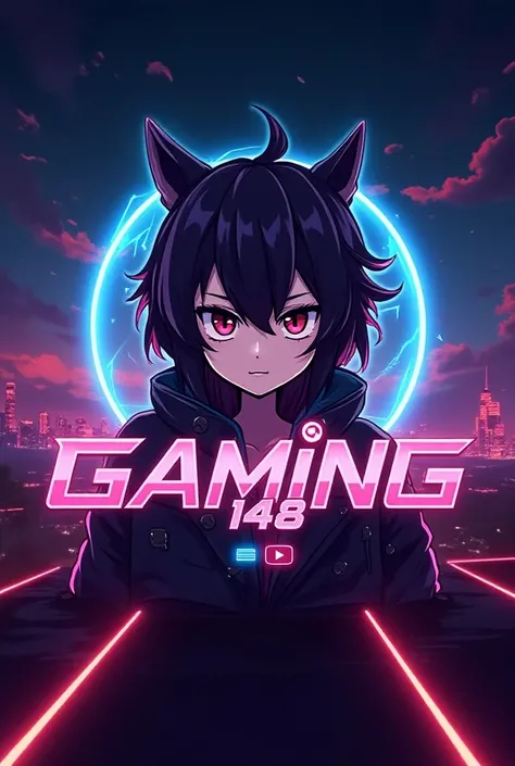 This is a gaming logo that features the name "DS GAMING 148" in a futuristic font and a neon rad  color. and Boy Anime avtar, The logo also has a stylized controller icon and a YouTube play button in the background. The logo is designed to be attractive an...