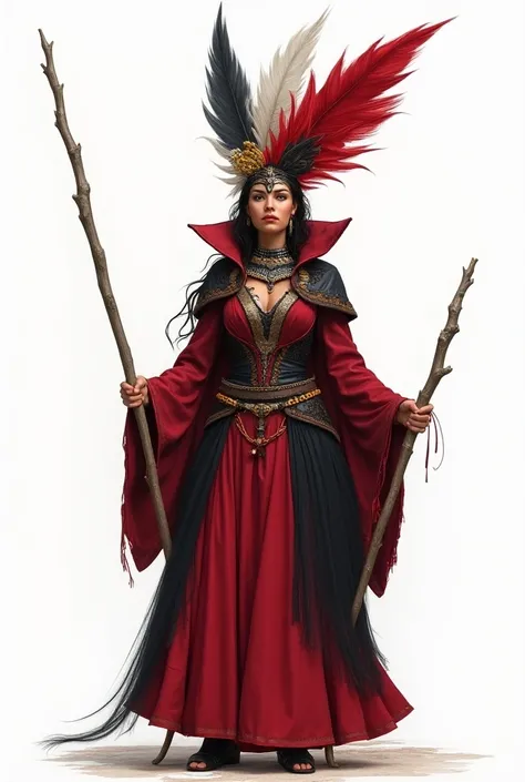  Create a sketch of a drawing-like costume that is dressed by adding the indigenous Inga culture combined with the scarlet witch from the movie Doctor Strange in the Multiverse of Madness, adding colors such as white , the red, Red wine,  gray and black , ...